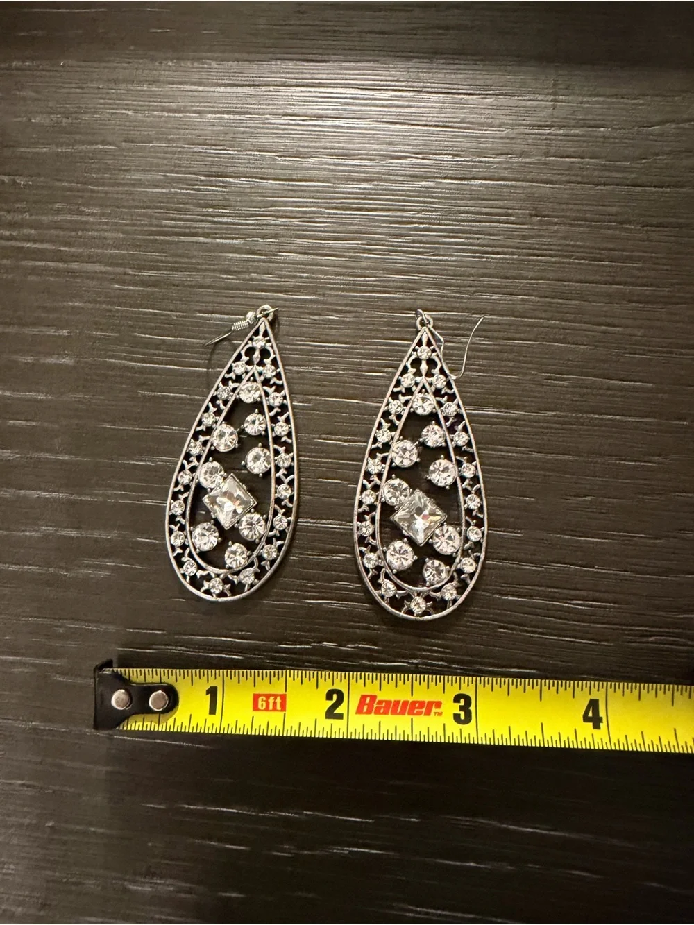 Paparazzi- Drop Dead Dazzle Silver Teardrop Crystal Filigree Earrings